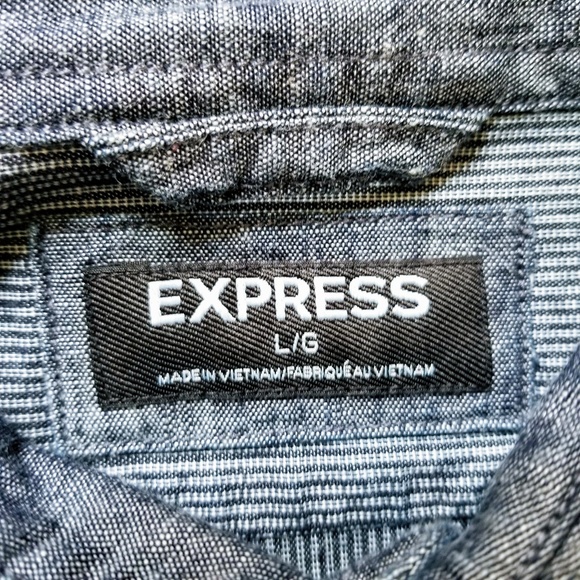Express | Cotton Chambray Pinstripe Collar Shirt - Picture 7 of 8